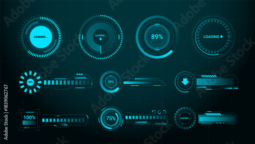 Futuristic HUD Loading Bars and UI Elements Set – Sci-Fi Progress Indicators