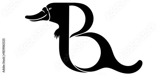 Stunning black and white monogram design creatively merging the letter B with a stylized platypus silhouette for branding