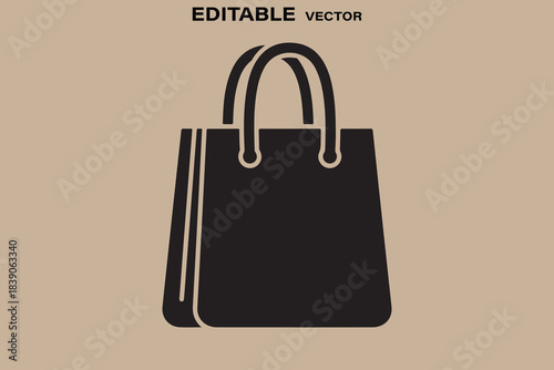 Simple black shopping bag icon on a kraft paper background