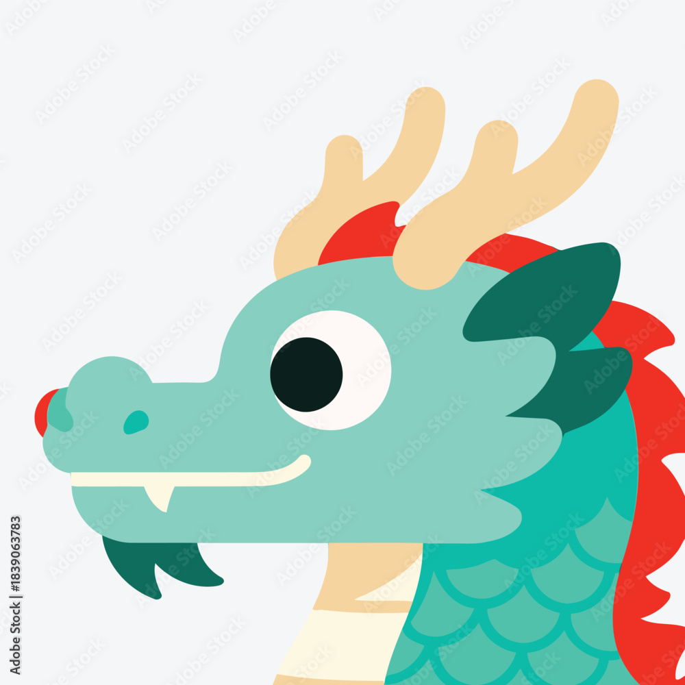 Fototapeta premium Cute Flat Chinese Dragon Head Illustration