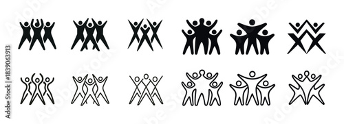 Abstract human figures in various dynamic poses silhouettes collection