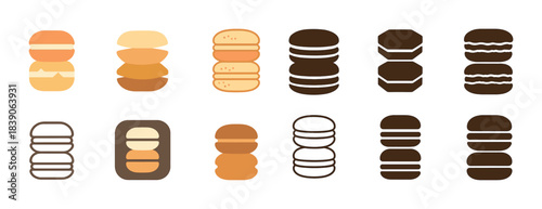 Assorted cookie icon set: diverse shapes and colors on white background