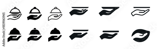 Collection of hand gesture and serving tray icons in various styles