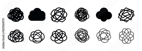 Set of abstract scribble and cloud shapes in monochrome
