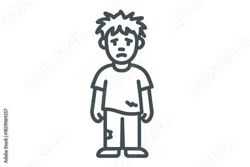 Melancholy male figure with disheveled hair and worn attire