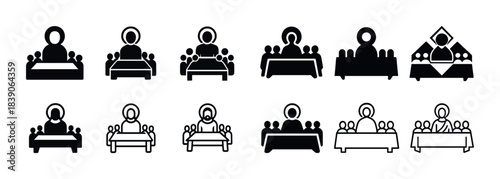 Diverse icon set of the last supper variations in silhouette style