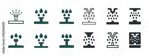 Variety of water sprinkler icons in black and green design