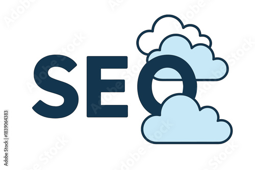Search engine optimization acronym with cloud graphic replacing letter O