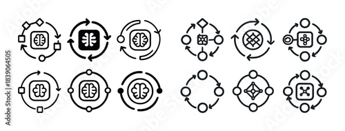 Set of neural network flowchart icons for machine learning and ai design