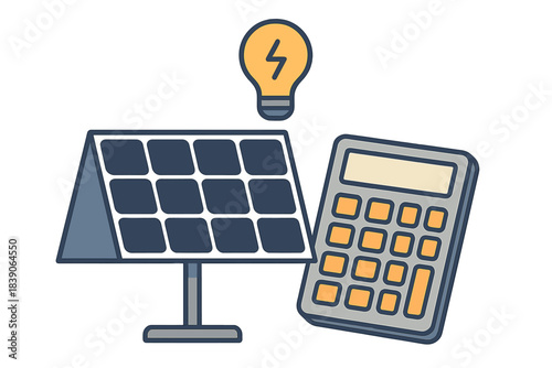 Solar energy cost calculation concept with glowing light bulb