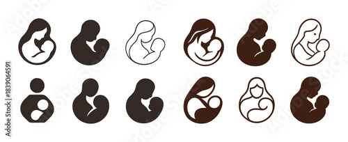 Silhouette icons of diverse women cradling babies