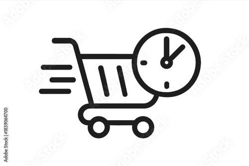 Shopping cart with clock icon representing quick delivery service concept