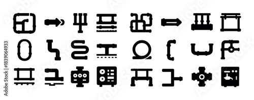 Collection of industrial pipe icons for plumbing and engineering design projects