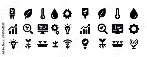 Set of eco-friendly agriculture and technology icons