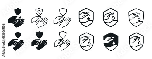 Hand hygiene icons: soap, handwashing, and sanitizer symbols for health safety