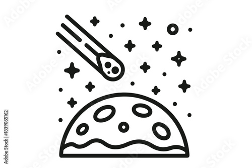 Meteoroid strikes cratered planet surface against starry background