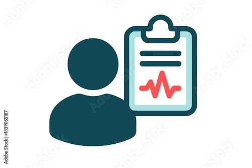 Patient medical record with heartbeat line icon graphic