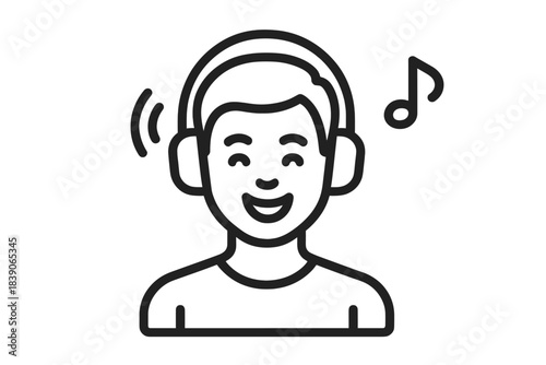 Joyful person wearing headphones listening to music with sound waves