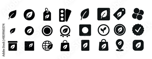 Collection of eco-friendly leaf icons for sustainable branding and design