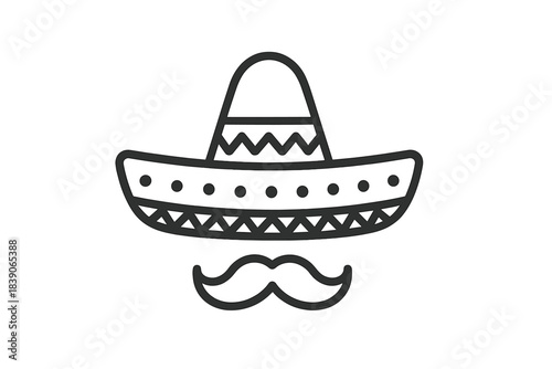 Outline icon of traditional sombrero hat and stylized mustache
