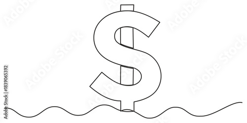 Continuous one line drawing of a dollar coin. minimalist single linear style for finance, currency, payment, and wealth concepts. Vector, illustration