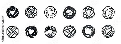 Abstract spiral patterns: intricate circular geometric designs set