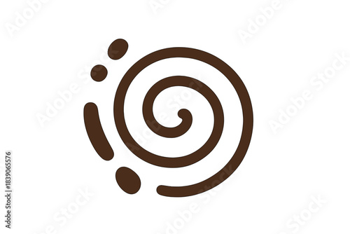 Abstract brown spiral shape with orbiting dots icon design
