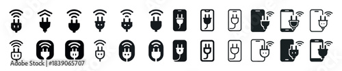 Various smart plug icons set with wireless and plug designs