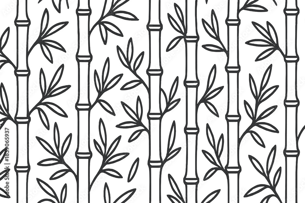 Obraz premium Seamless pattern of stylized black and white bamboo stalks and leaves outline