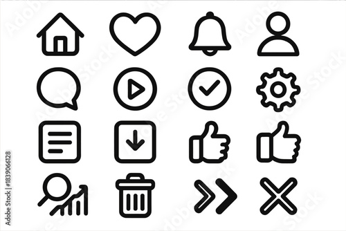Set of basic outline user interface icons for web and mobile applications
