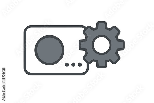Electronic device settings icon linked to mechanical gear symbol