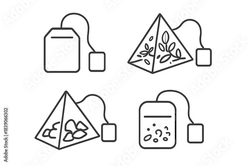 Four outline icons representing different tea bags and pyramid infusers