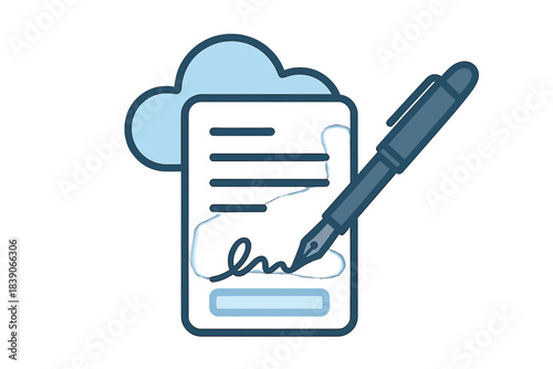 Digital pen signing document in cloud storage concept
