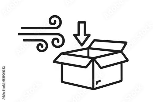 Wind protection symbol with open cardboard box and downward arrow