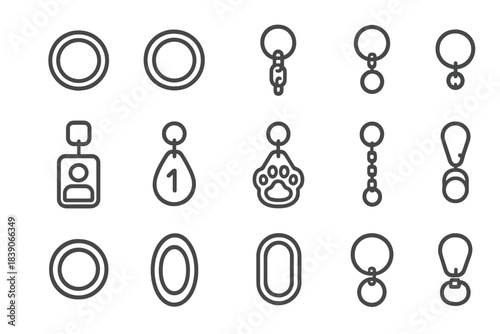 Outline icons set of key ring and luggage tag attachment hardware