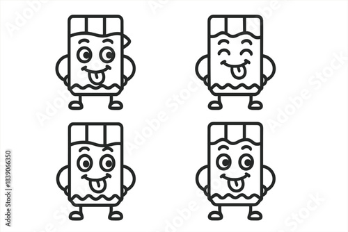 Set of four cute cartoon drink characters with funny faces and sticking out tongues