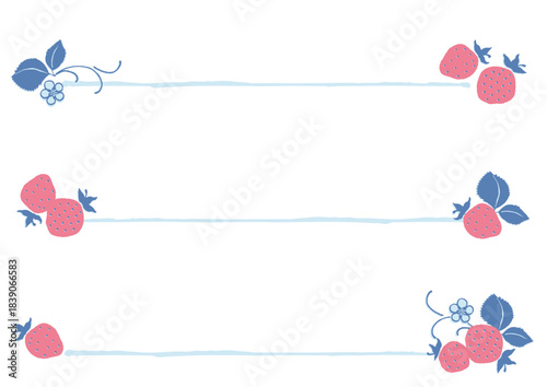 レトロ風のシンプルでポップなイチゴのライン素材