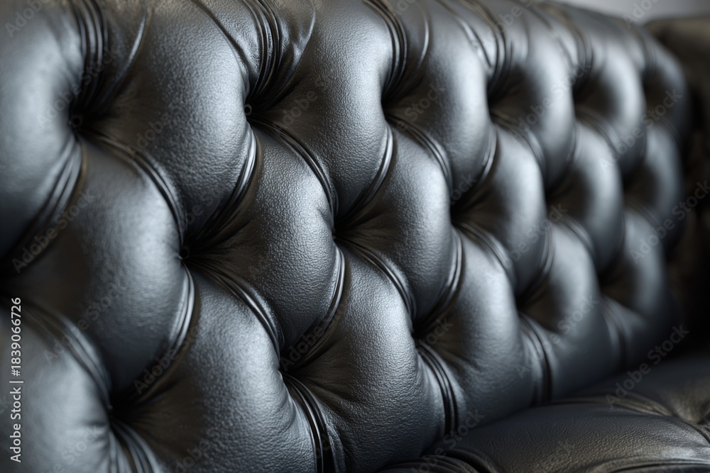 Obraz premium Elegant black leather tufted wall with deep button details, perfect for interior design, upholstery projects, or luxury decor inspiration in contemporary spaces