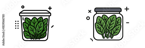 Fresh spinach leaves in containers for healthy meal preparation