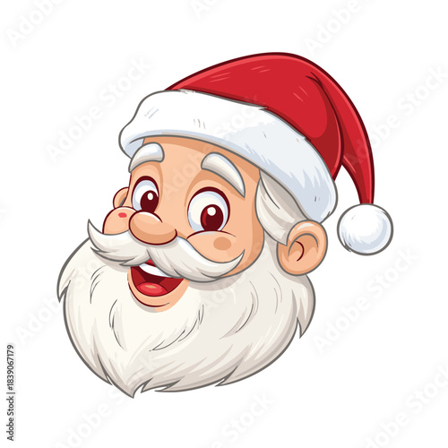 Image of a smiling Santa Claus head wearing a red Christmas hat