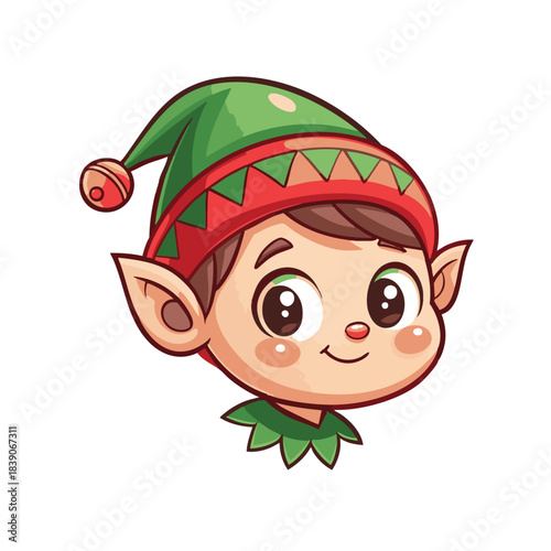 A cute Santa Claus's helper wearing a hat and smiling.