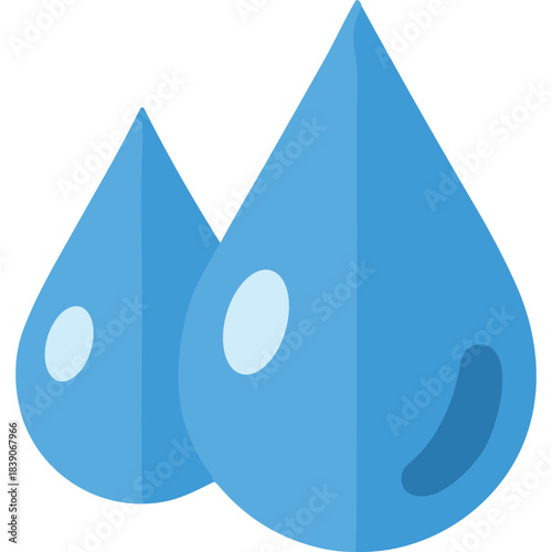 Two Large Blue Water Drops with Reflections Against a Black Background Representing Purity and Hydration