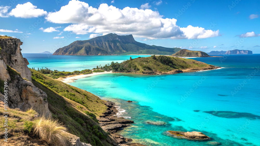 Fototapeta premium Turquoise waters by rugged cliffs