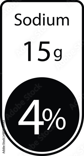 Sodium nutrition label with 15g and 4 daily value simple black and white icon for food information and health concepts isolated on white