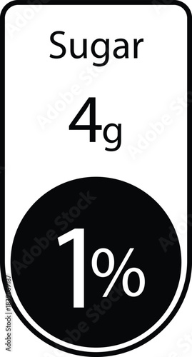Nutrition facts label for sugar content showing 4 grams and 1 percent daily value isolated on white background for food labeling