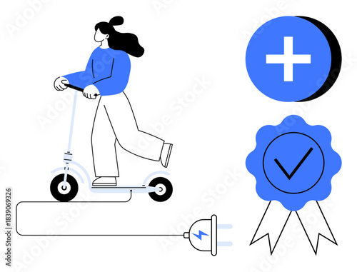 Electric scooter mobility. Electric scooter promotes eco-friendly transportation and innovation. Electric scooter theme signifies modern commuting trends. For mobility, sustainability, technology
