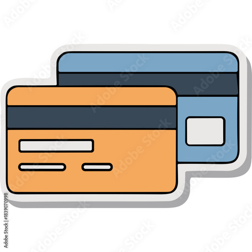 Two Stylized Credit Cards One Orange and One Blue With Dark Blue Stripes and White Accents Isolated on a White Background Simple Flat Design Clean Illustration Representing Financial Transactions and