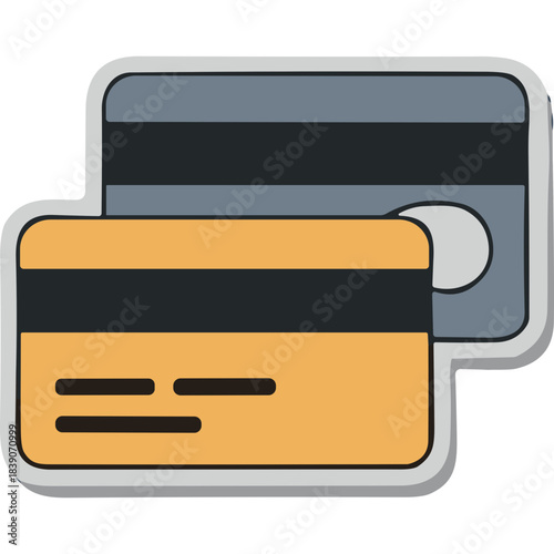 Two Stylized Credit Cards One Yellow One Gray Stacked Over Each Other with Black Stripes and Silver Chip Area on White Background Representing Financial Transactions and Payment Methods in a Simple