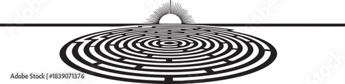 Circular Maze with Sunburst Horizon Keywords: maze, labyrinth, puzzle, circular, round, path