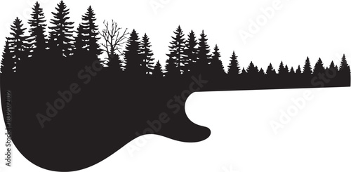Silhouette of Pine Forest on Electric Guitar Body abstract